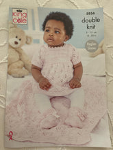 Load image into Gallery viewer, King cole little treasures yarn dk wool with knitting pattern 5856 baby girl dress cardigan and blanket prem- 12 months