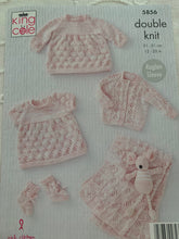 Load image into Gallery viewer, King cole little treasures yarn dk wool with knitting pattern 5856 baby girl dress cardigan and blanket prem- 12 months