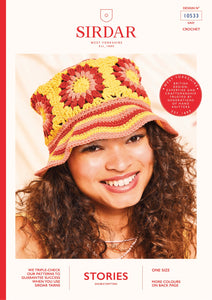 Sirdar festival Stories crochet hat kit with pattern 10533 and three balls of stories yarn