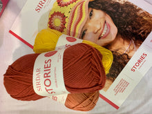 Load image into Gallery viewer, Sirdar festival Stories crochet hat kit with pattern 10533 and three balls of stories yarn
