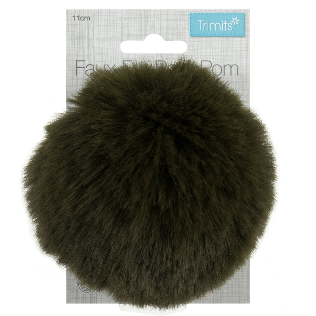 Detachable Faux fur pom pom Khaki green 11 cm