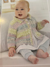 Load image into Gallery viewer, New King cole pattern 6464 girls coat with coller inc fjord baby dk 0-24 months
