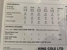 Load image into Gallery viewer, New King cole pattern 6464 girls coat with coller inc fjord baby dk 0-24 months
