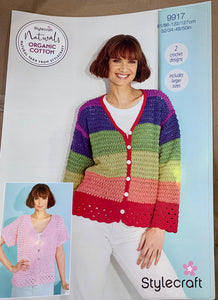 Crochet cardigan kit pattern 9917 inc Stylecraft special dk yarn Rainbow brights size 32-42