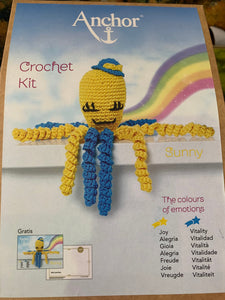 Anchor Octopus complete crochet kit, yellow and blue Sunny