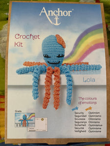 Anchor Octopus complete crochet kit, orange and blue. lola
