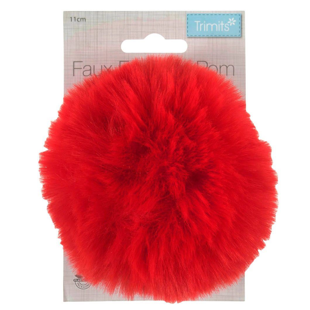 Detachable Faux fur pom pom red