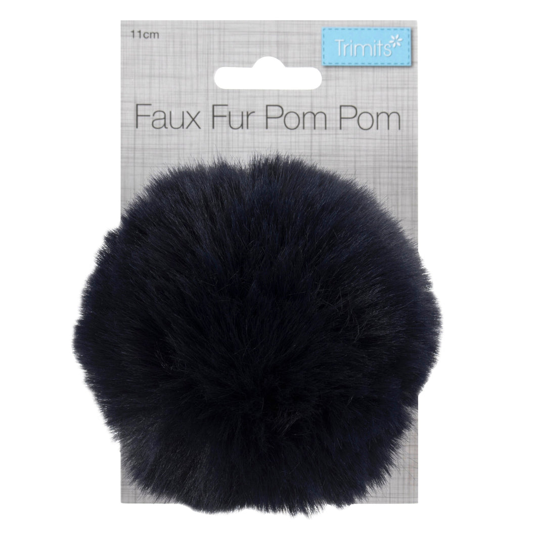Detachable Faux fur pom pom navy blue